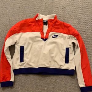 Women’s Nike Sportswear Color Block Cropped Fleece Half Zip Pullover Top Size M.